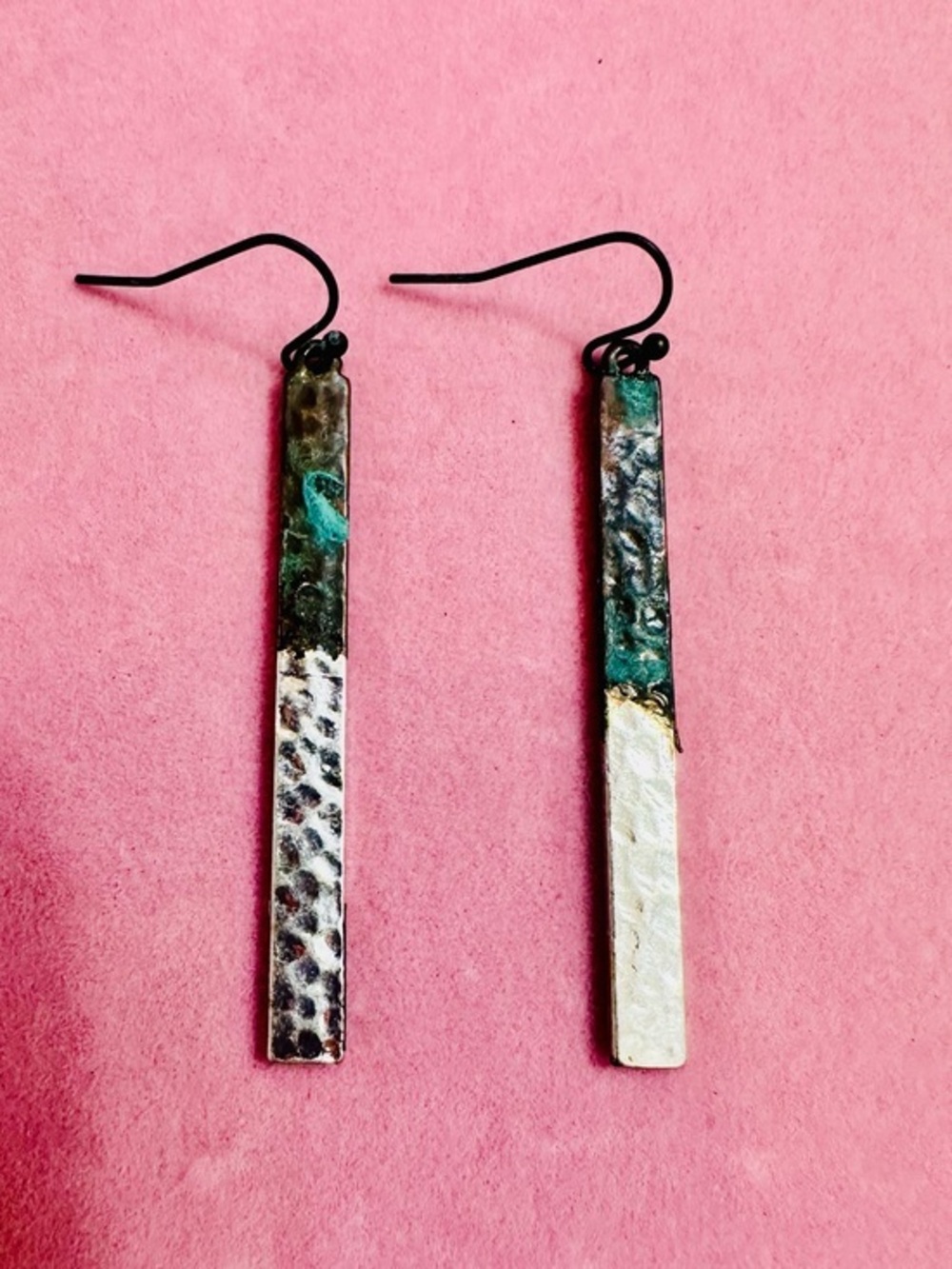 Hammered Metal Bar Dangle Earrings